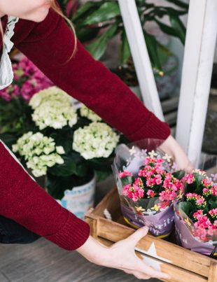 woman arranging flowers for online delivery in KL