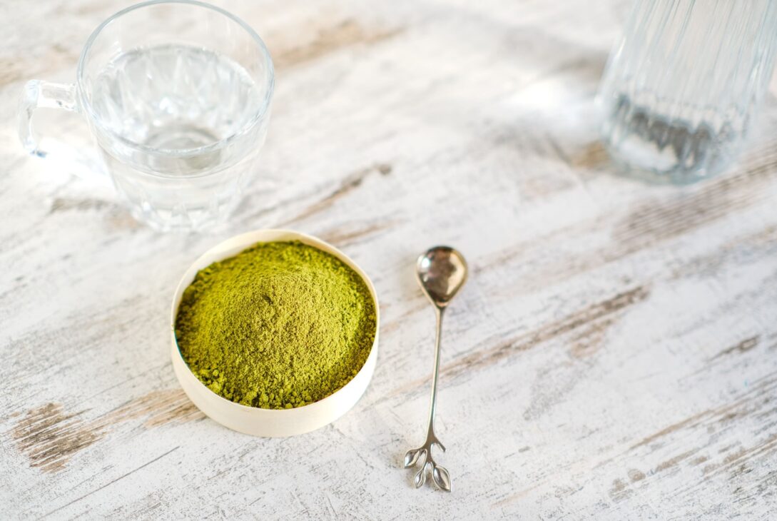 A bowl of Genmaicha Powder that offers health benefits