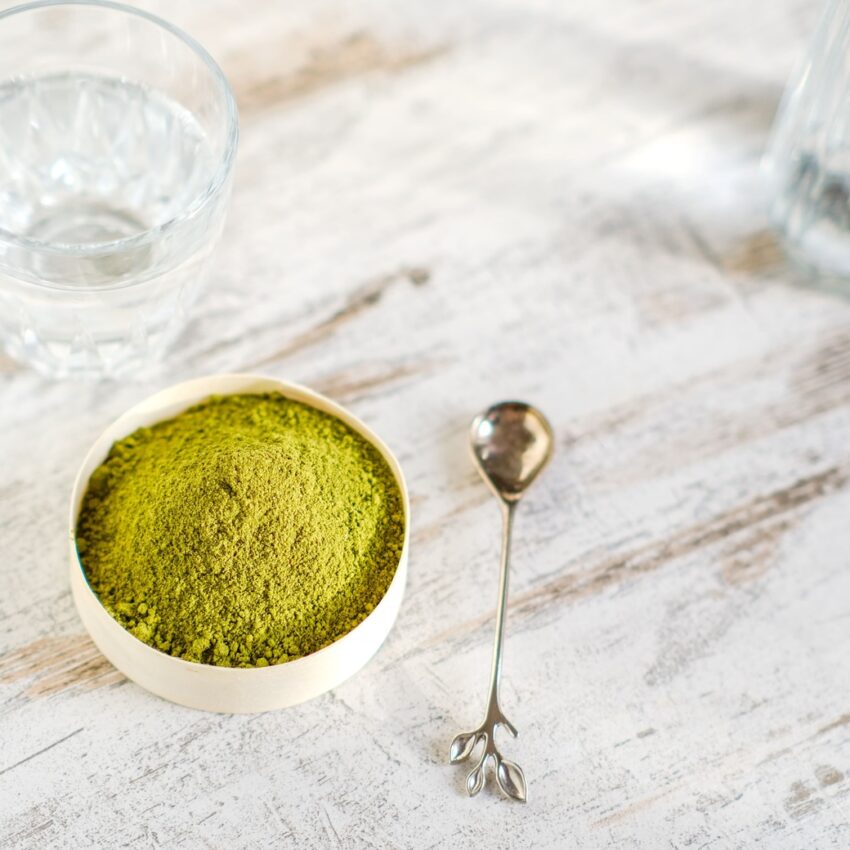 A bowl of Genmaicha Powder that offers health benefits